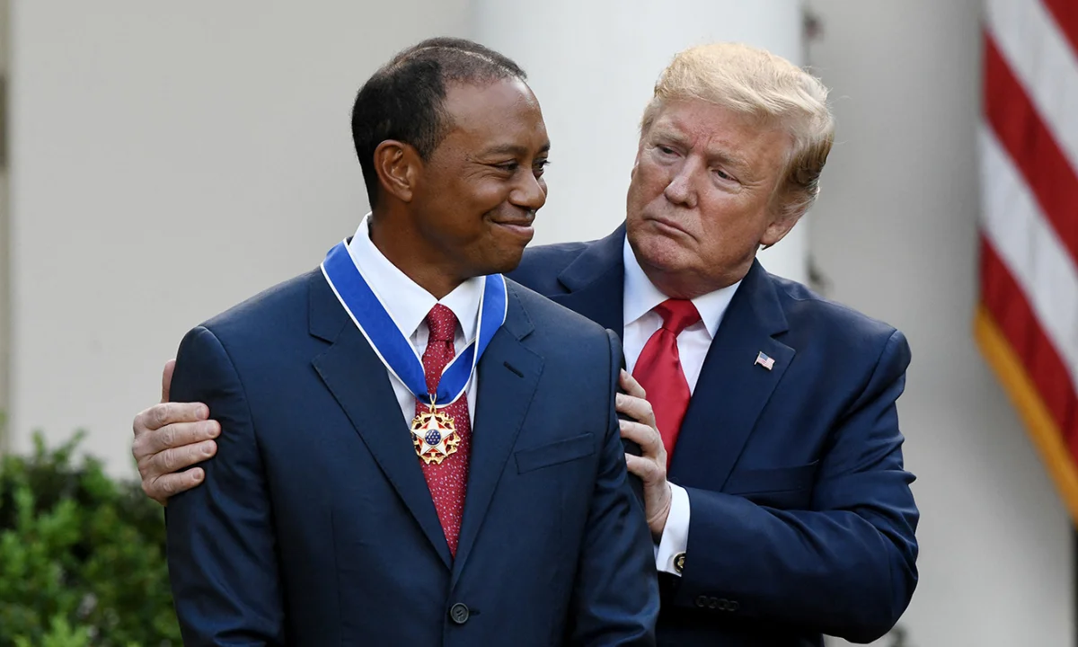 Tiger Woods v Bílém domě. Trumpův plán na revoluci ve vysokoškolském sportu
