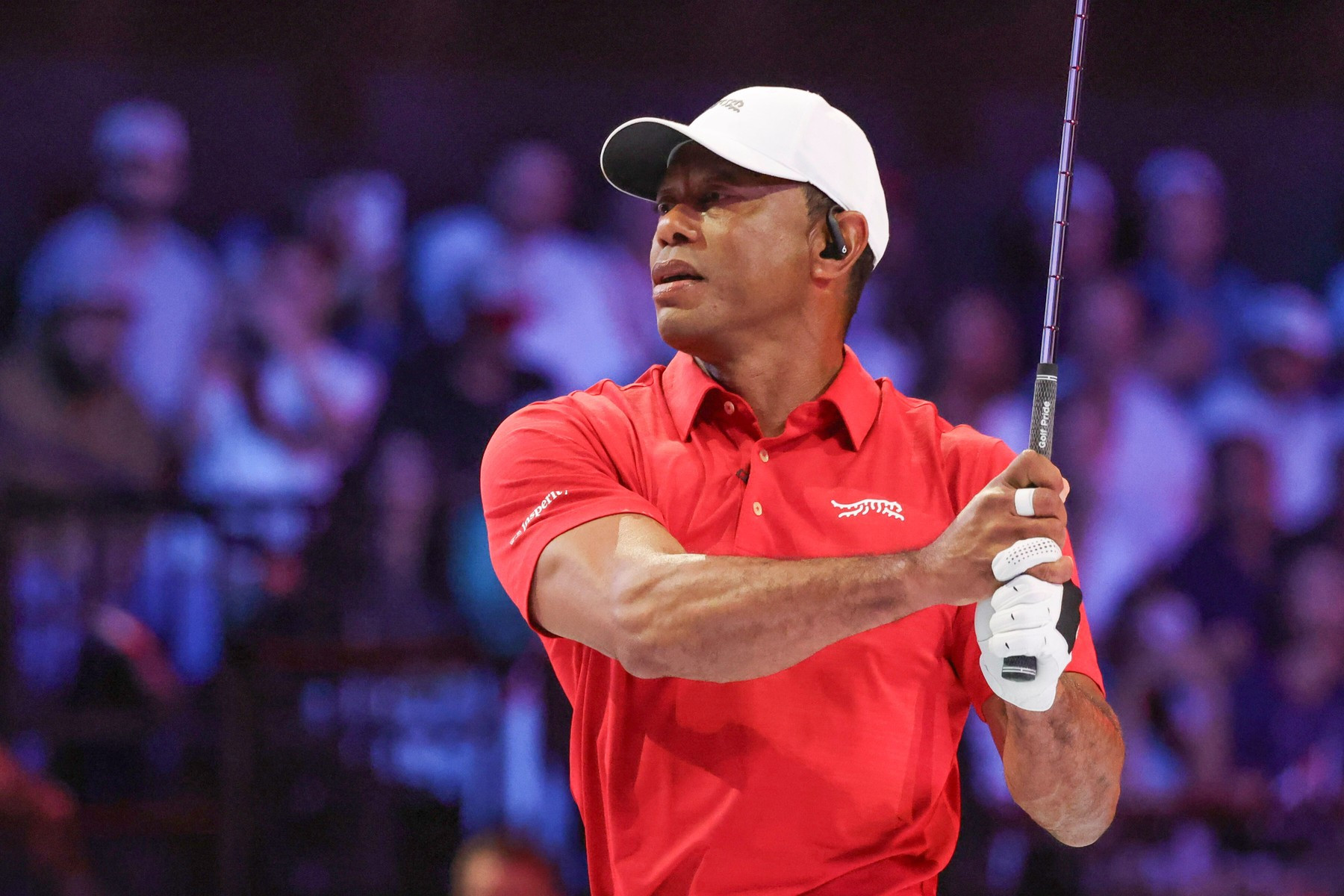 Poslední veřejné golfové vystoupení Tigera Woodse při odpalu za Jupiter Links Golf Club v Palm Beach Gardens 24. března 2026