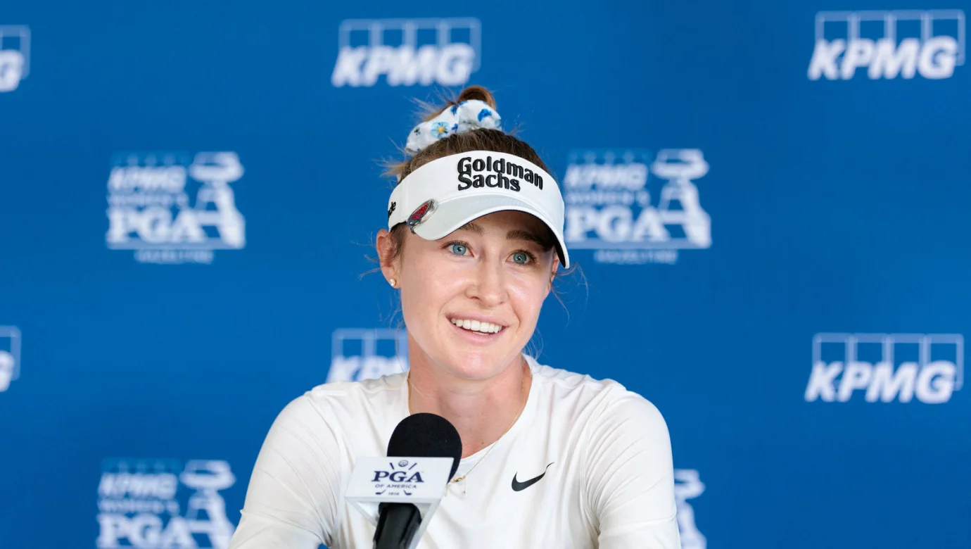 Nelly Korda během tiskové konference před startem major turnaje KPMG Women's PGA Championship v americké Minnesotě