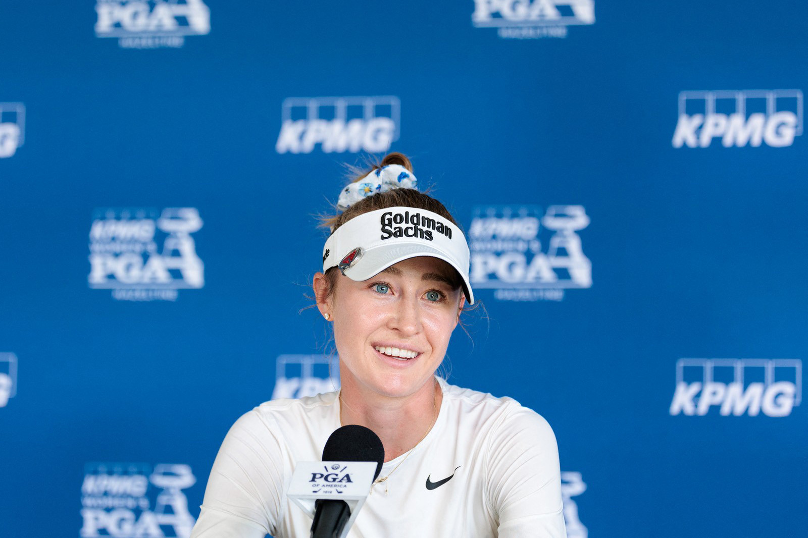 Nelly Korda během tiskové konference před startem major turnaje KPMG Women's PGA Championship v americké Minnesotě